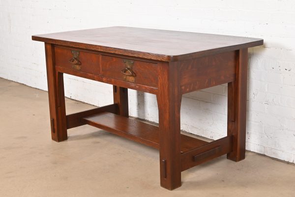 Imperial Furniture Grand Rapids Mission Oak Arts & Crafts Writing Desk or Library Table, Circa 1910