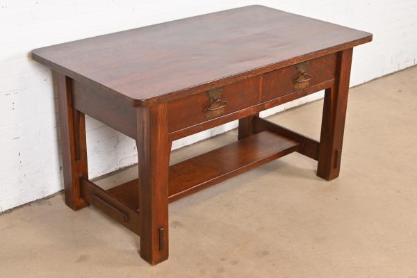 Imperial Furniture Grand Rapids Mission Oak Arts & Crafts Writing Desk or Library Table, Circa 1910 - Image 4