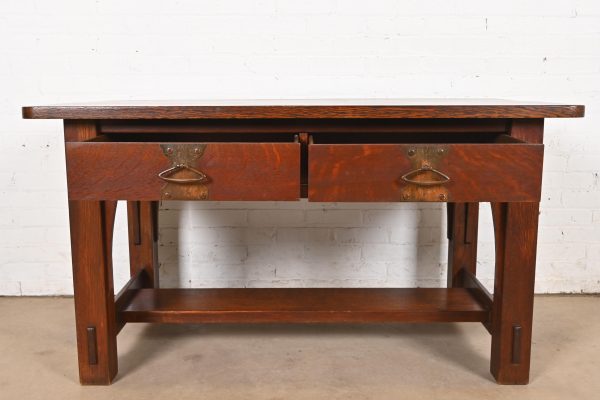 Imperial Furniture Grand Rapids Mission Oak Arts & Crafts Writing Desk or Library Table, Circa 1910 - Image 5