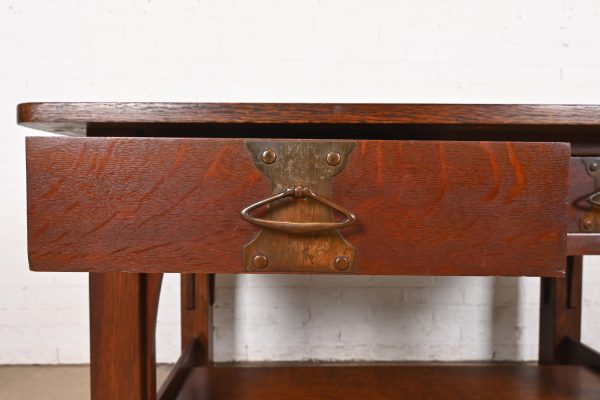 Imperial Furniture Grand Rapids Mission Oak Arts & Crafts Writing Desk or Library Table, Circa 1910 - Image 7