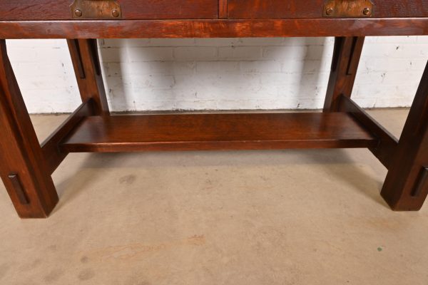 Imperial Furniture Grand Rapids Mission Oak Arts & Crafts Writing Desk or Library Table, Circa 1910 - Image 8