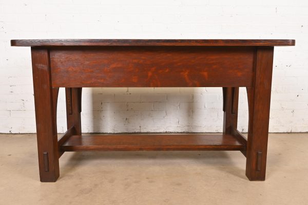 Imperial Furniture Grand Rapids Mission Oak Arts & Crafts Writing Desk or Library Table, Circa 1910 - Image 11