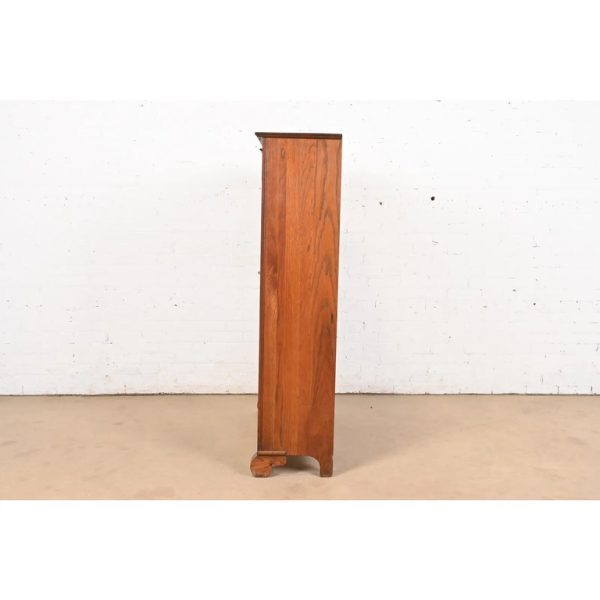Antique American Empire Carved Oak Glass Front Bookcase, Circa 1890 - Image 8