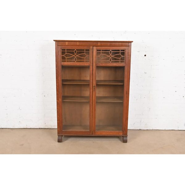 Antique American Empire Carved Oak Glass Front Bookcase, Circa 1890 - Image 2