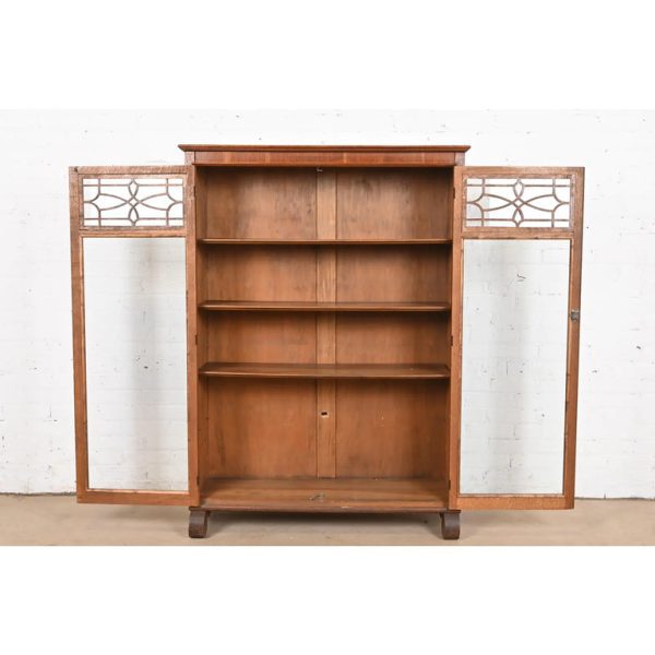 Antique American Empire Carved Oak Glass Front Bookcase, Circa 1890 - Image 5