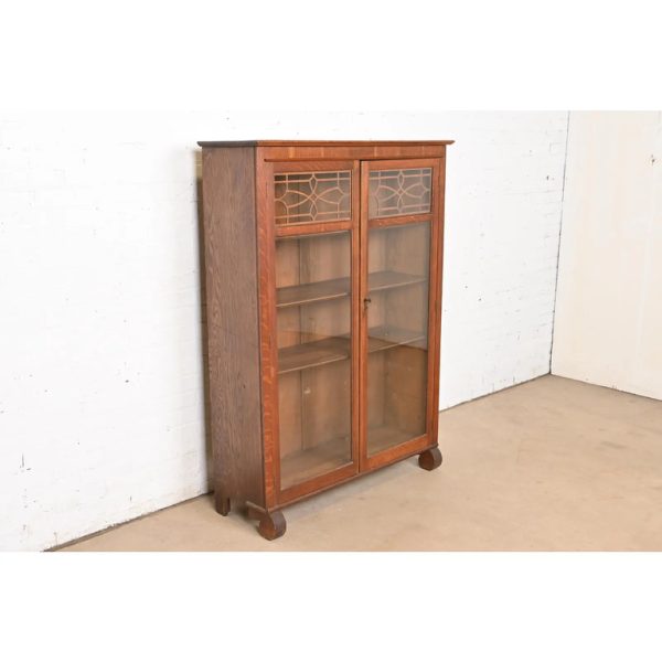 Antique American Empire Carved Oak Glass Front Bookcase, Circa 1890 - Image 4
