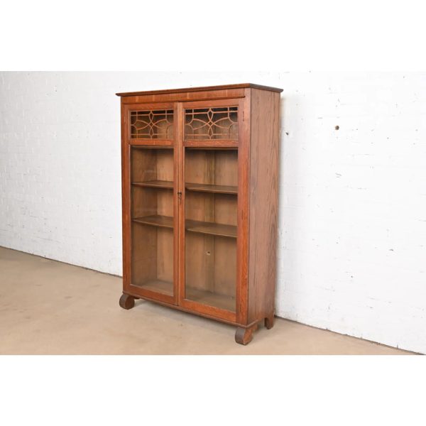 Antique American Empire Carved Oak Glass Front Bookcase, Circa 1890 - Image 3