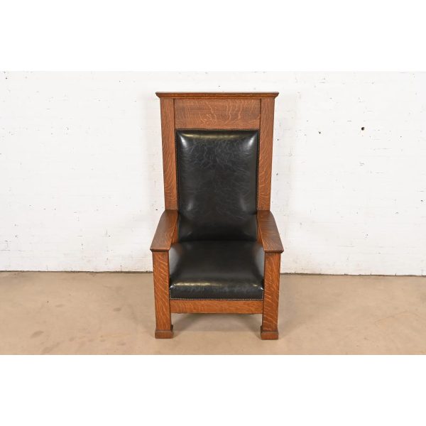 Antique Mission Oak Arts & Crafts Monumental Throne Chair, Circa 1900 - Image 3