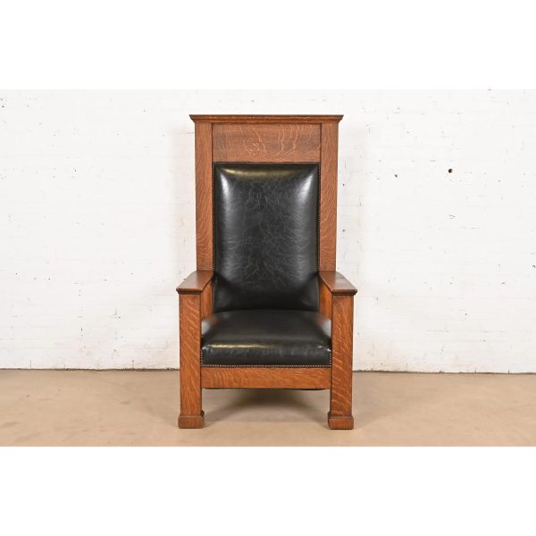 Antique Mission Oak Arts & Crafts Monumental Throne Chair, Circa 1900 - Image 2