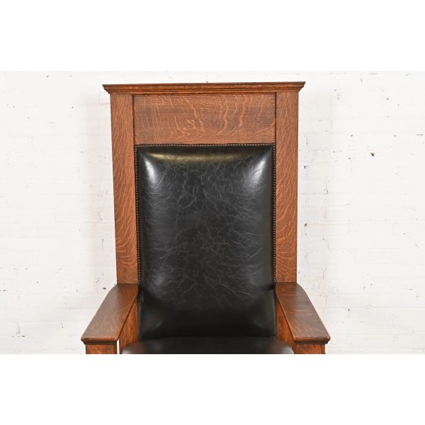Antique Mission Oak Arts & Crafts Monumental Throne Chair, Circa 1900 - Image 6