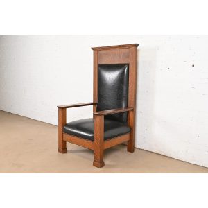 Antique Mission Oak Arts & Crafts Monumental Throne Chair, Circa 1900