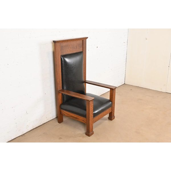 Antique Mission Oak Arts & Crafts Monumental Throne Chair, Circa 1900 - Image 4
