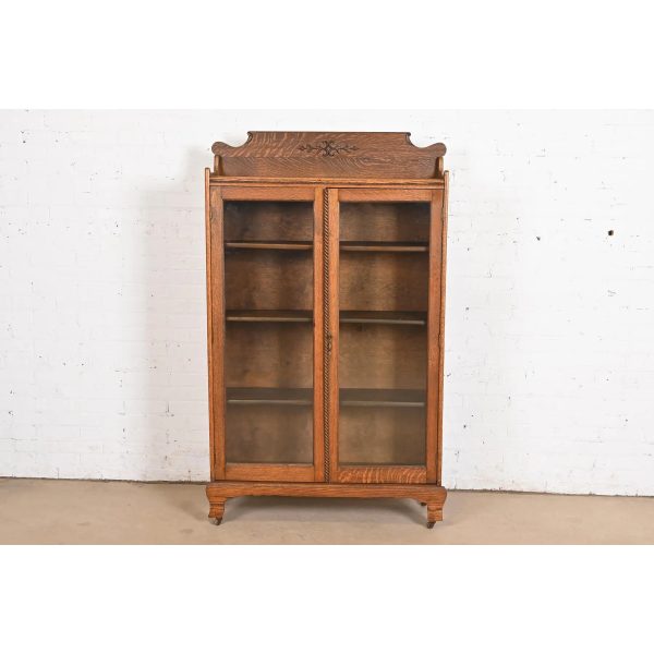Antique Victorian Carved Oak Glass Front Bookcase, Circa 1890 - Image 2