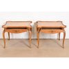 Baker Furniture French Provincial Louis XV Carved Cherry and Burl Wood Tea Tables or End Tables, Pair - Image 5
