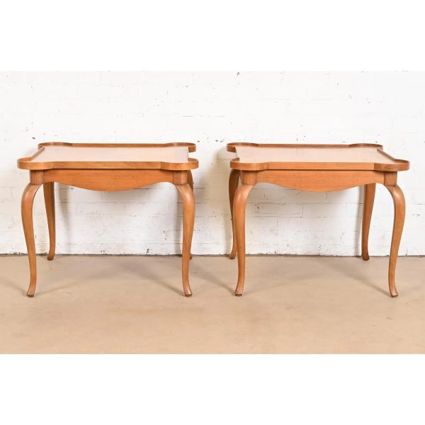 Baker Furniture French Provincial Louis XV Carved Cherry and Burl Wood Tea Tables or End Tables, Pair - Image 11