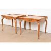 Baker Furniture French Provincial Louis XV Carved Cherry and Burl Wood Tea Tables or End Tables, Pair - Image 4