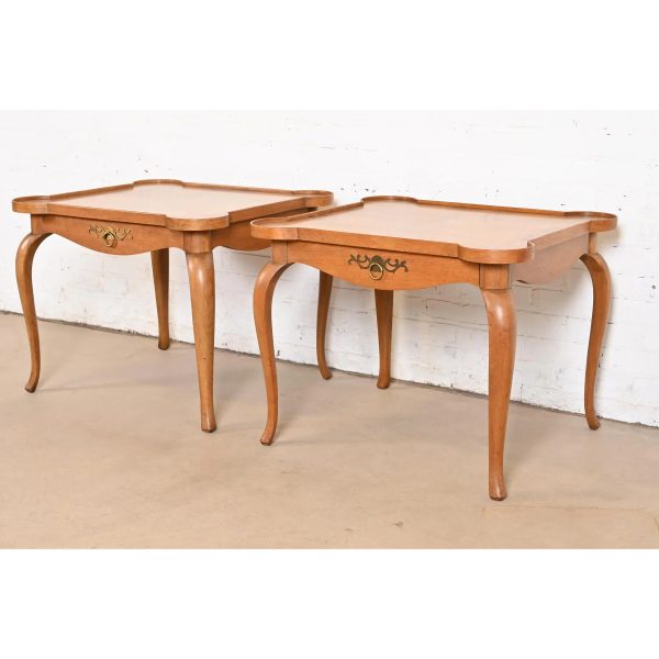 Baker Furniture French Provincial Louis XV Carved Cherry and Burl Wood Tea Tables or End Tables, Pair - Image 4
