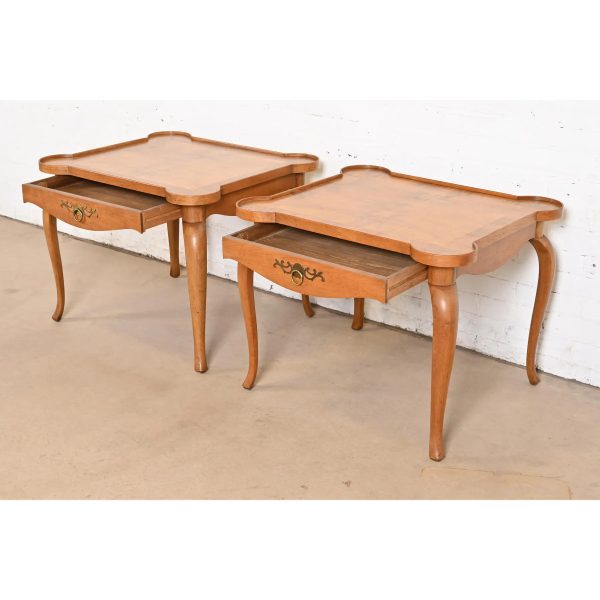 Baker Furniture French Provincial Louis XV Carved Cherry and Burl Wood Tea Tables or End Tables, Pair - Image 6