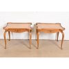 Baker Furniture French Provincial Louis XV Carved Cherry and Burl Wood Tea Tables or End Tables, Pair - Image 3