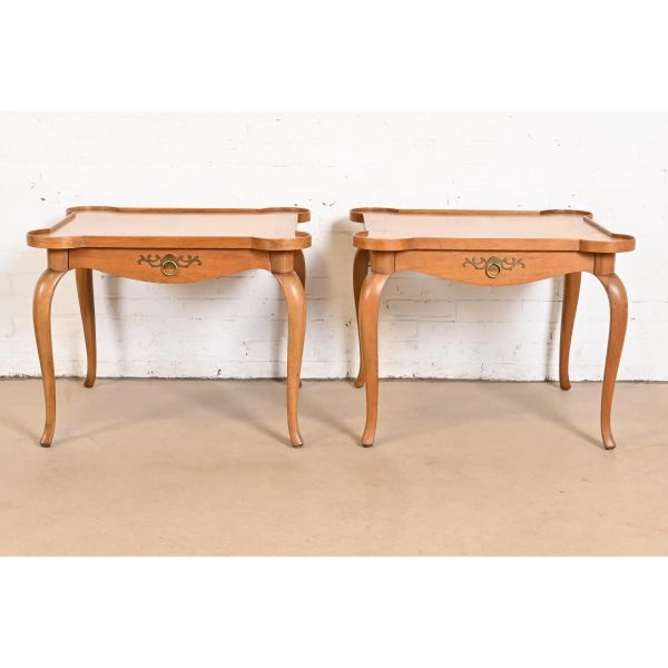 Baker Furniture French Provincial Louis XV Carved Cherry and Burl Wood Tea Tables or End Tables, Pair - Image 2