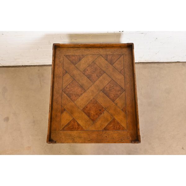 Baker Furniture French Provincial Louis XV Carved Oak and Burl Wood Tea Table or Occasional Side Table, Circa 1960s - Image 9