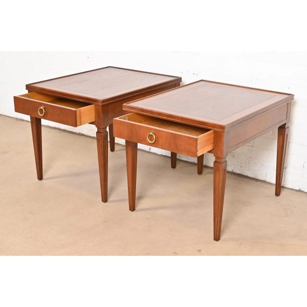 Baker Furniture French Regency Louis XVI Carved Cherry and Burl Wood Tea Tables, Newly Refinished - Image 5