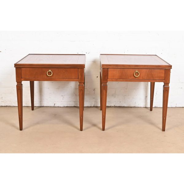 Baker Furniture French Regency Louis XVI Carved Cherry and Burl Wood Tea Tables, Newly Refinished - Image 2