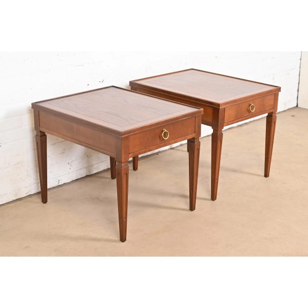 Baker Furniture French Regency Louis XVI Carved Cherry and Burl Wood Tea Tables, Newly Refinished - Image 4