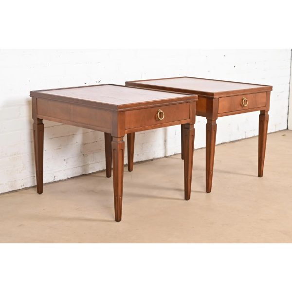 Baker Furniture French Regency Louis XVI Carved Cherry and Burl Wood Tea Tables, Newly Refinished