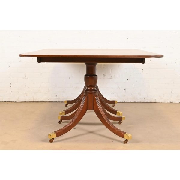 Baker Furniture Historic Charleston Georgian Banded Mahogany Double Pedestal Extension Dining Table, Newly Refinished - Image 9