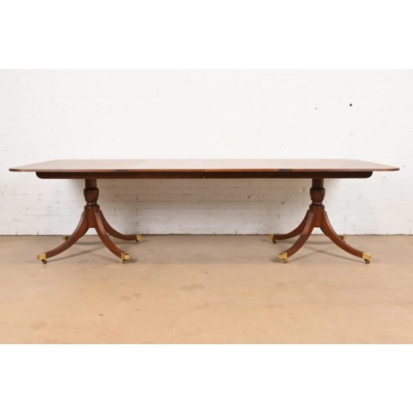 Baker Furniture Historic Charleston Georgian Banded Mahogany Double Pedestal Extension Dining Table, Newly Refinished - Image 4