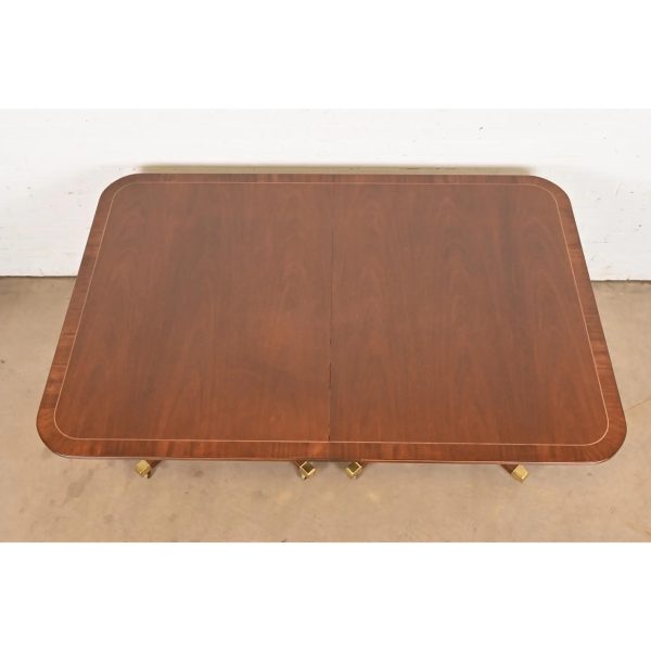 Baker Furniture Historic Charleston Georgian Banded Mahogany Double Pedestal Extension Dining Table, Newly Refinished - Image 8