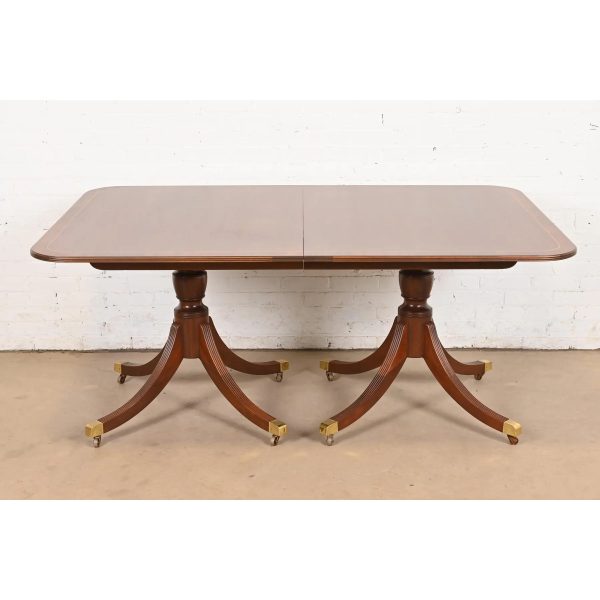 Baker Furniture Historic Charleston Georgian Banded Mahogany Double Pedestal Extension Dining Table, Newly Refinished - Image 6