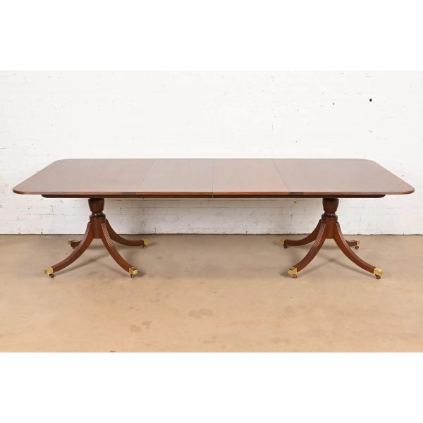 Baker Furniture Historic Charleston Georgian Banded Mahogany Double Pedestal Extension Dining Table, Newly Refinished - Image 3