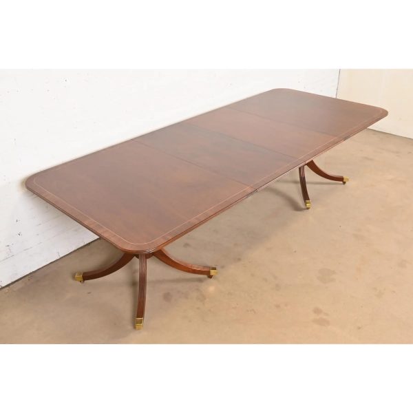 Baker Furniture Historic Charleston Georgian Banded Mahogany Double Pedestal Extension Dining Table, Newly Refinished - Image 2