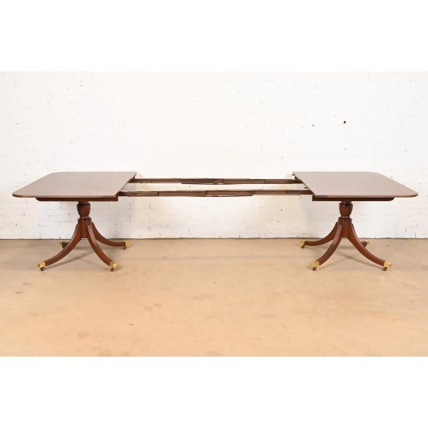 Baker Furniture Historic Charleston Georgian Banded Mahogany Double Pedestal Extension Dining Table, Newly Refinished - Image 5
