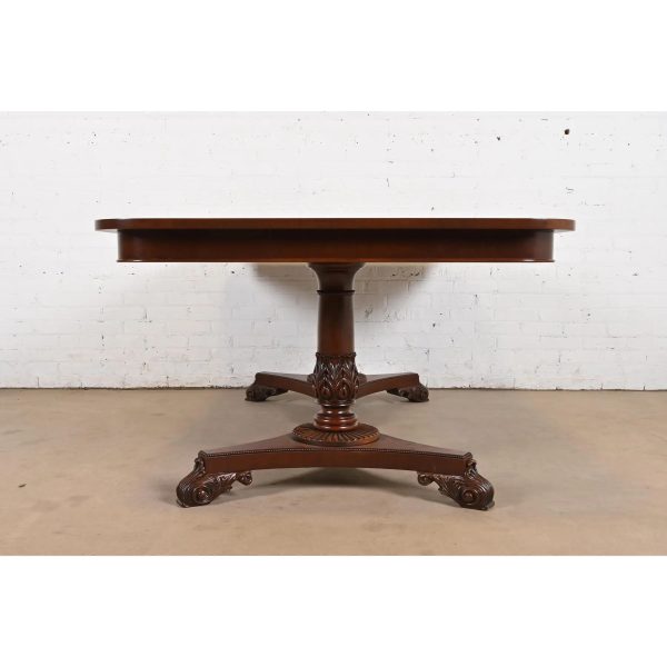 Baker Furniture Regency Banded Mahogany Double Pedestal Extension Dining Table, Newly Refinished - Image 9