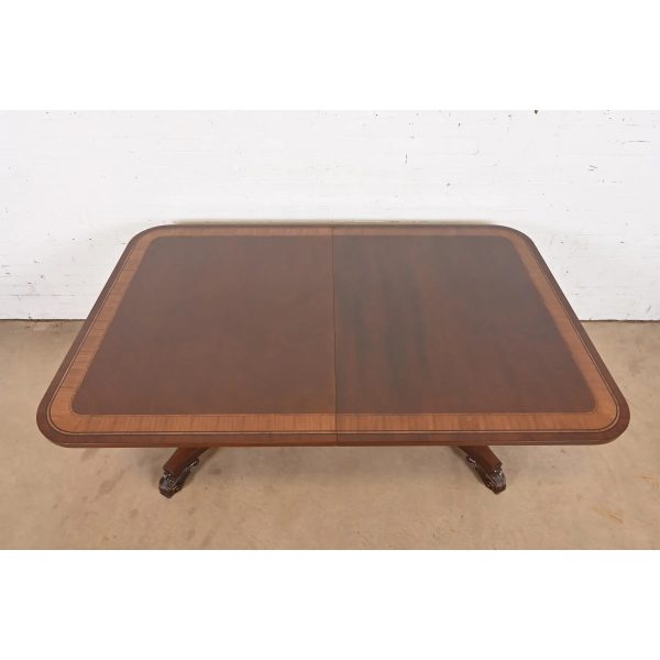 Baker Furniture Regency Banded Mahogany Double Pedestal Extension Dining Table, Newly Refinished - Image 8