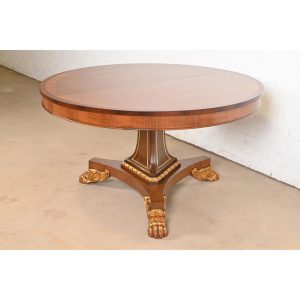 Baker Furniture Regency Paw Foot Pedestal Extension Dining Table, Newly Refinished