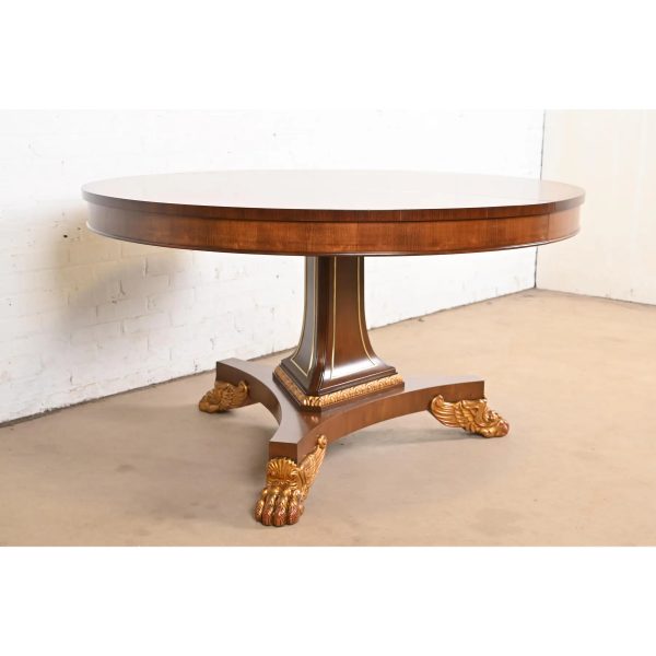 Baker Furniture Regency Paw Foot Pedestal Extension Dining Table, Newly Refinished - Image 4