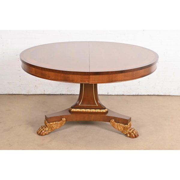 Baker Furniture Regency Paw Foot Pedestal Extension Dining Table, Newly Refinished - Image 2