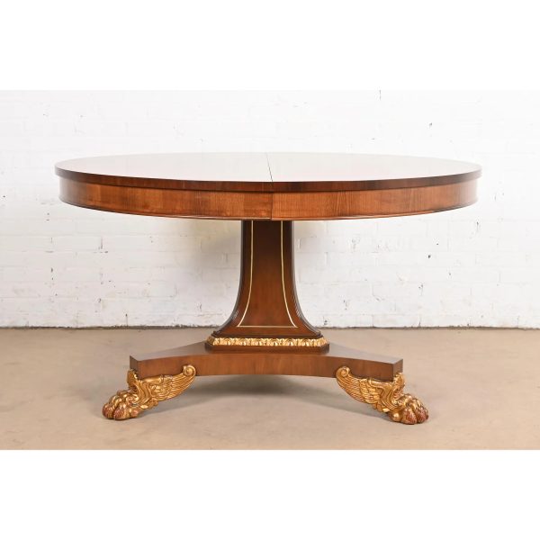 Baker Furniture Regency Paw Foot Pedestal Extension Dining Table, Newly Refinished - Image 3