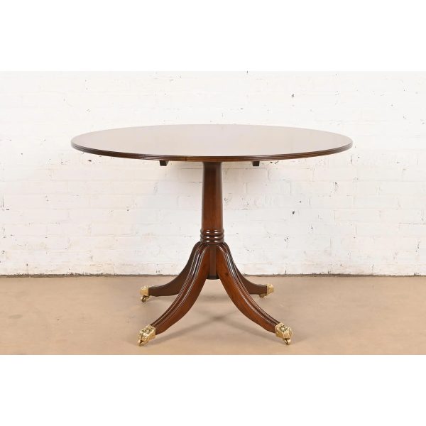 Baker Furniture Style Georgian Banded Mahogany Pedestal Flip Top Dining or Breakfast Table, Newly Refinished - Image 8