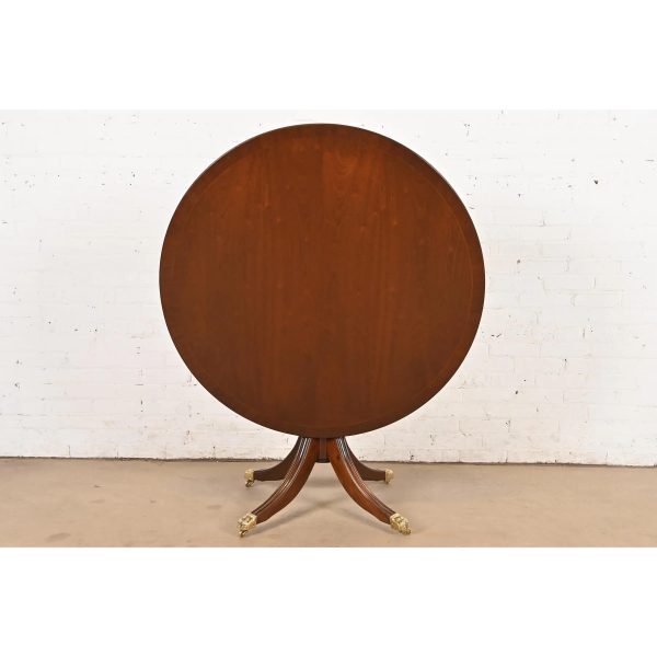 Baker Furniture Style Georgian Banded Mahogany Pedestal Flip Top Dining or Breakfast Table, Newly Refinished - Image 6