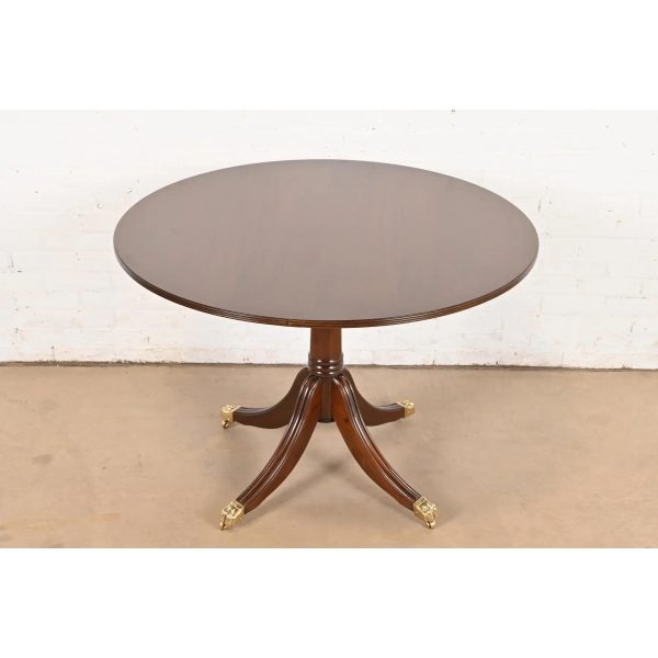 Baker Furniture Style Georgian Banded Mahogany Pedestal Flip Top Dining or Breakfast Table, Newly Refinished