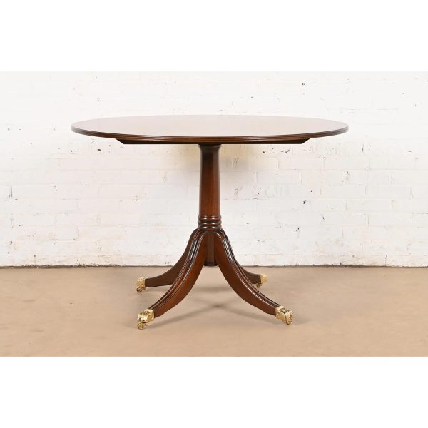 Baker Furniture Style Georgian Banded Mahogany Pedestal Flip Top Dining or Breakfast Table, Newly Refinished - Image 2