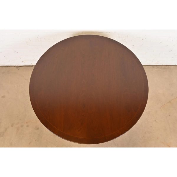 Baker Furniture Style Georgian Banded Mahogany Pedestal Flip Top Dining or Breakfast Table, Newly Refinished - Image 9