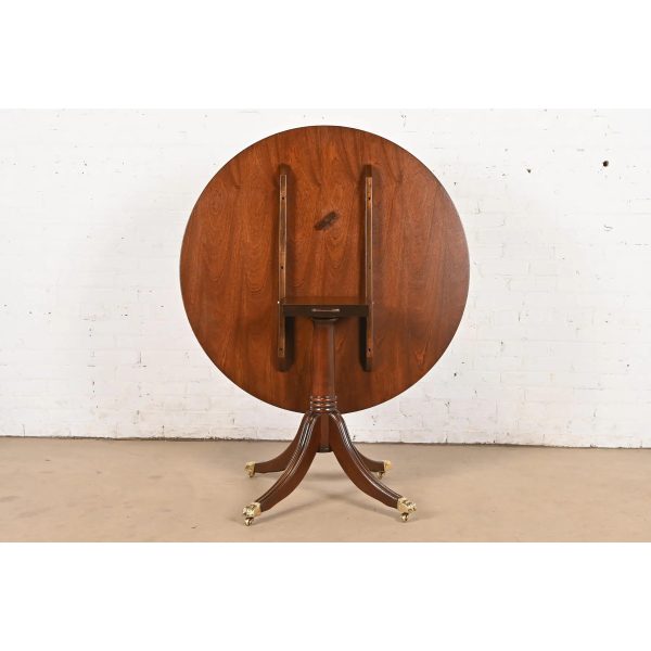 Baker Furniture Style Georgian Banded Mahogany Pedestal Flip Top Dining or Breakfast Table, Newly Refinished - Image 11