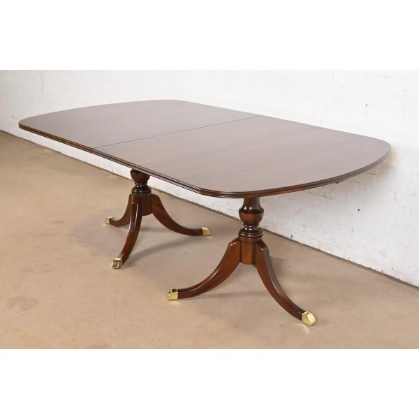 Baker Furniture Style Georgian Mahogany Double Pedestal Extension Dining Table, Newly Refinished - Image 8