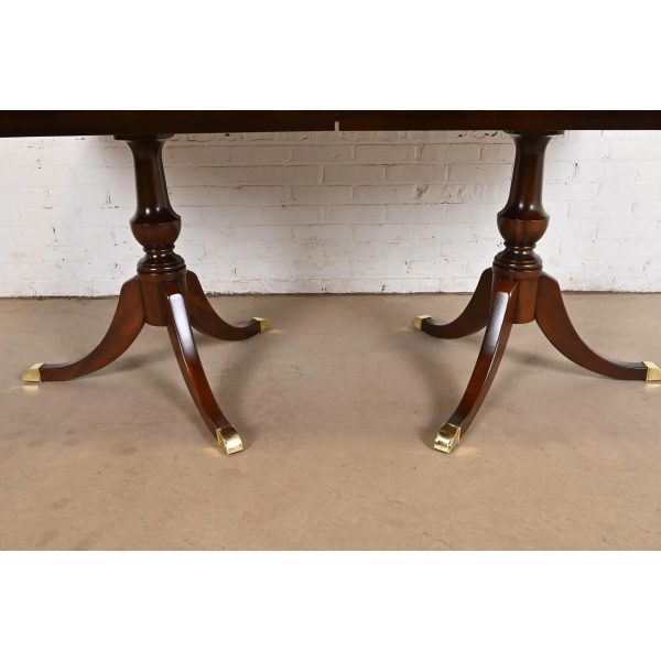 Baker Furniture Style Georgian Mahogany Double Pedestal Extension Dining Table, Newly Refinished - Image 10